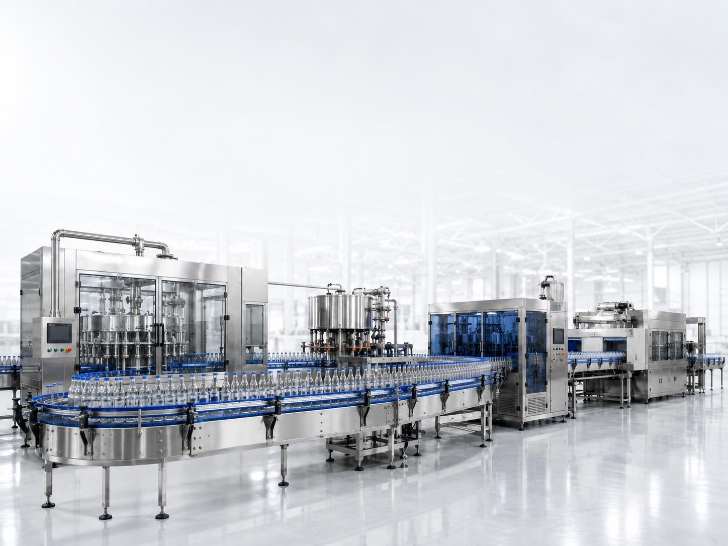 واجهة الكهرباء والتحكم وPLC لآلة التعبئة - Complete bottled water production line with filling and packaging equipment