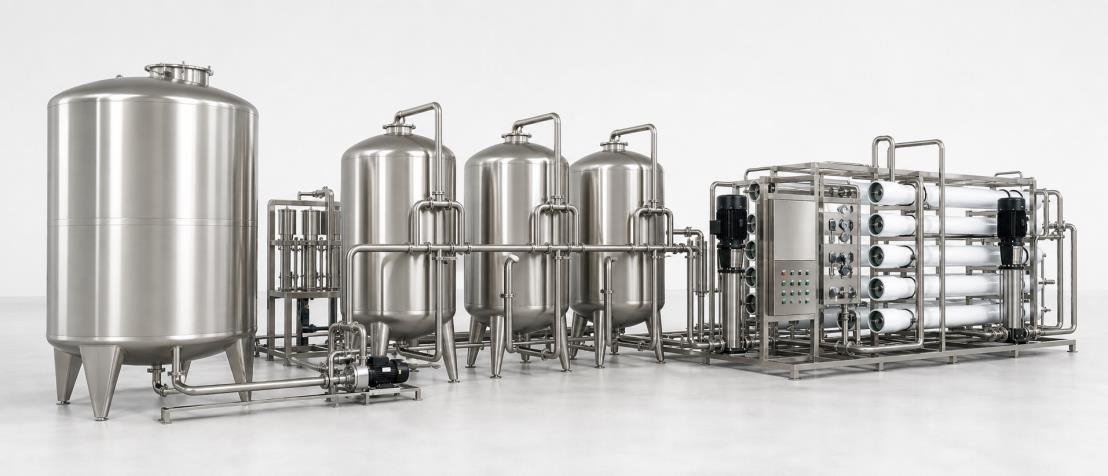 Riempitrice d’acqua in bottiglia — Product-Water Tank and Filling Machine Interface - Complete water treatment system for bottled water production